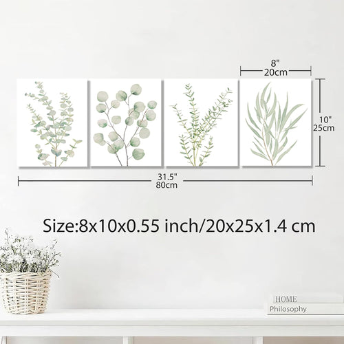 4PCS 8X10in,Botanical Plant Canvas Wall Art, Framed Boho Wall Decor For Bathroom, Minimalist Aesthetic Bedroom Wall Art